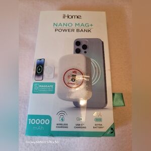 0775. iHome ~ NANO MAG+ ~ 10,000 mAh ~ Wireless Charging ~ iPhone 12 & Newer ~